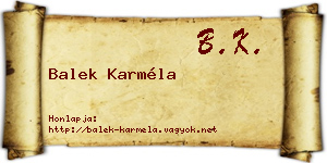 Balek Karméla névjegykártya
